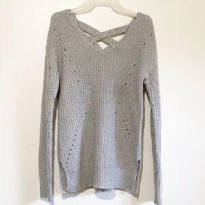 It’s Our Time gray v-neck sweater soft slightly oversized.